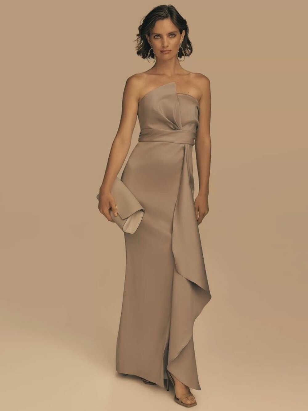 NWT Donna Karan New York Asymmetric Stretch-Mikado Gown in Champagne Size 6